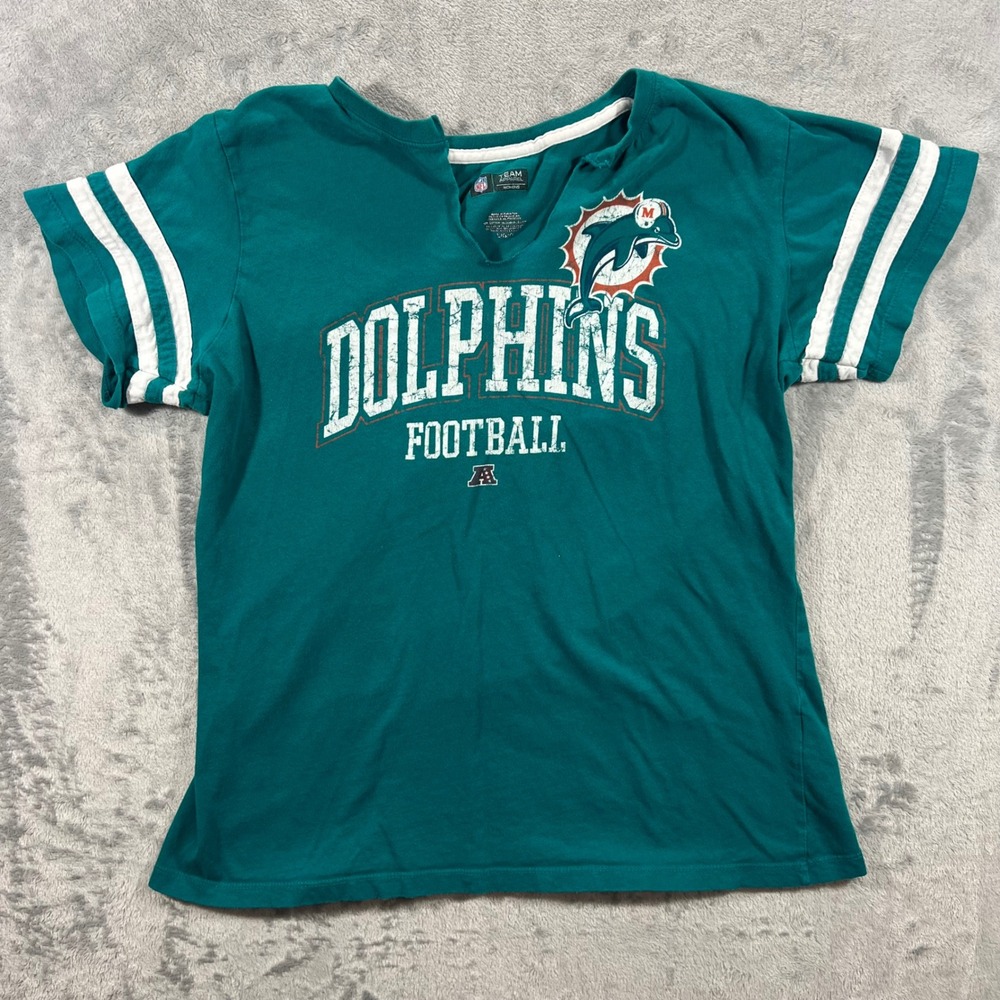 Miami‎ Dolphins T-Shirt Womens Large Teal Varsity Graphic NFL Team Apparel Fall